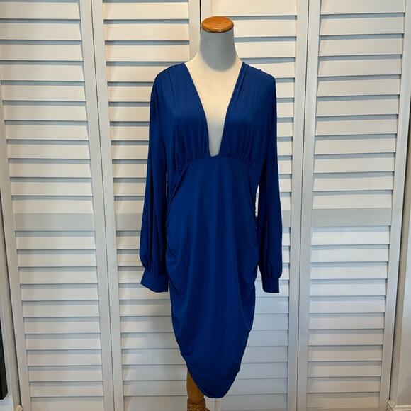 Dresses & Skirts - Royal Blue NWOT Dress with side ruched, long sleeves.
